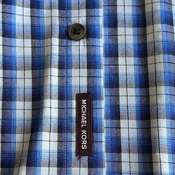 Michael Kors long sleeve shirt roll tab 2 pocket button up blue plaid XL - Picture 14 of 16
